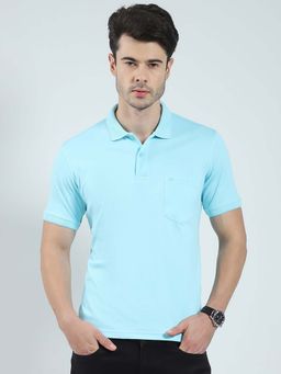 Monte Carlo - Blue Men Solid Collar Neck Polo T-Shirt