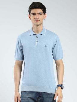 Monte Carlo - Blue Men Solid Collar Neck Polo T-Shirt