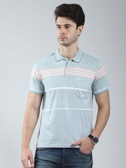 Monte Carlo - Green Men Striped Collar Neck Polo T-Shirt