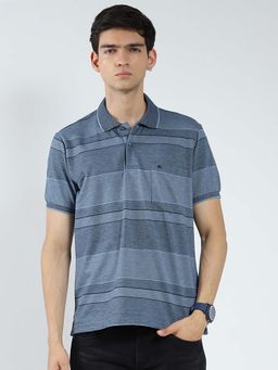 Monte Carlo - Blue Men Striped Collar Neck Polo T-Shirt