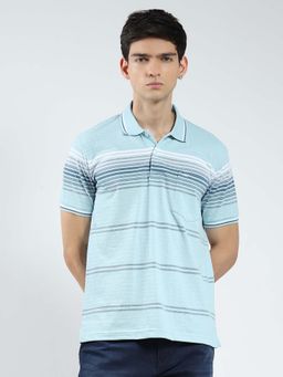 Monte Carlo - Green Men Striped Collar Neck Polo T-Shirt