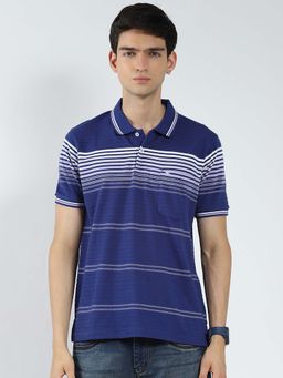 Monte Carlo - Blue Men Striped Collar Neck Polo T-Shirt