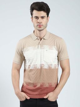 Monte Carlo - Beige Men Colorblock Collar Neck Polo T-Shirt