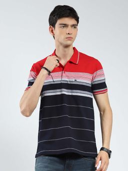 Monte Carlo - Red Men Striped Collar Neck Polo T-Shirt
