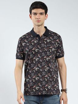 Monte Carlo - Black Men Printed Collar Neck Polo T-Shirt