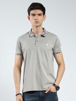 Monte Carlo - Grey Men Printed Collar Neck Polo T-Shirt