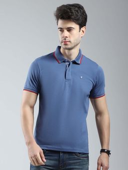 Monte Carlo - Blue Men Solid Collar Neck Polo T-Shirt