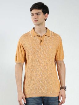Monte Carlo - Mustard Men Self Design Collar Neck Polo T-Shirt
