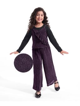 Hola Bonita - Purple Polyester Full Sleeves Textured Top with Pant with Inner Tee