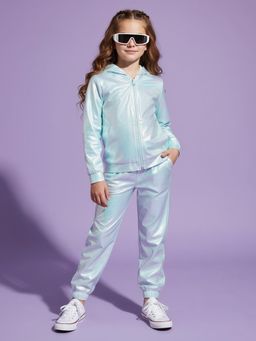 Hola Bonita - Blue Polyester Full Sleeves Embellished/Sequined Hoodie with Joggers