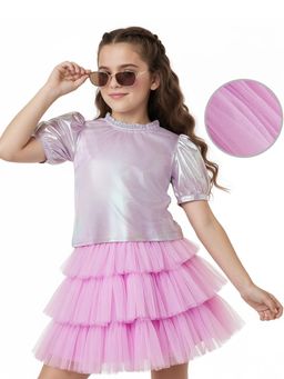 Hola Bonita - Lavender Polyester Puff Sleeves Embellished/Sequined Top with Skirt