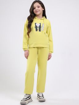 Monte Carlo - Yellow Cotton Blend Full Sleeves Embroidered Hoodie with Trackpant