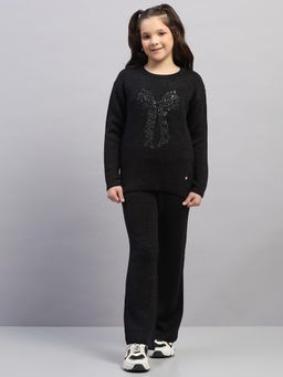 Monte Carlo - Black Blended Full Sleeves Embellished/Sequined Sweatshirt with Pant