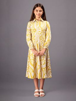 HELLCAT - Yellow Polyester Full Sleeves Floral Dress