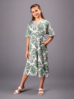 HELLCAT - White Polyester Half Sleeves Floral Dress