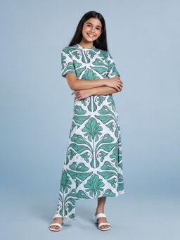 HELLCAT - White Polyester Half Sleeves Floral Dress