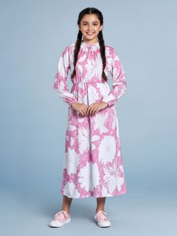HELLCAT - Pink Polyester Full Sleeves Floral Dress
