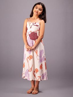 HELLCAT - White Polyester Sleeveless Floral Dress