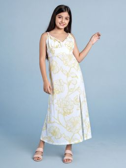 HELLCAT - Beige Polyester Sleeveless Floral Dress