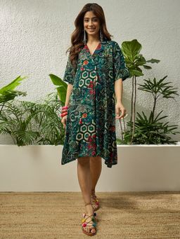 InWeave - Dark Teal Foil Knee Length Dress