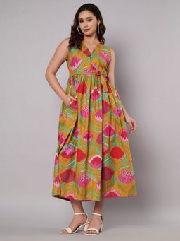The Quince Life - Water Lily Amber Muti Colored A Line Midi Dress with Belt