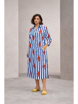 The Quince Life - Lobster Multi Colored Stripe Midi Shirt Dress