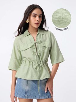 The Souled Store - Tie-Up Shirt Green Women Shirt