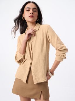 The Souled Store - Textured Shirt Sand Women Shirt