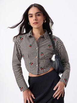 The Souled Store - Cropped Shirt Cherry Berry Women Crop Shirt
