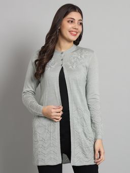 BROOWL - Womens Grey Embroidered Cardigan