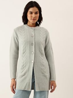 BROOWL - Womens Grey Self Design Cardigan