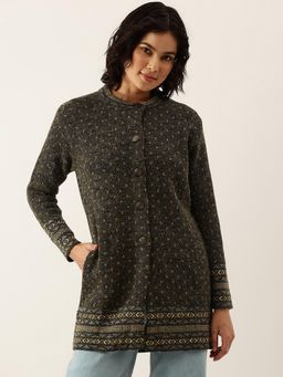 BROOWL - Womens Green Self Design Cardigan