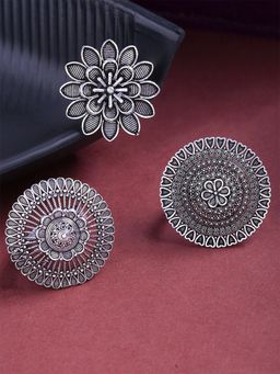 Yellow Chimes - Set of 3 Oxidised Silver-Plated Finger Rings