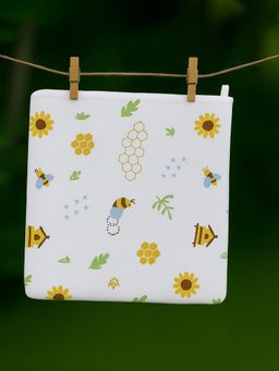 Nuego - Infant White Sunflower Print Pure Organic Cotton Burp Cloth