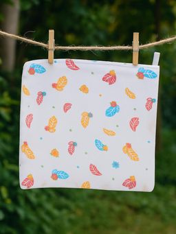 Nuego - Infant White Leafs Print Pure Organic Cotton Burp Cloth