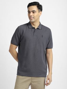R&B - Cotton Blend Regular Fit Collar Neck Textured Men Grey Polo T-Shirt