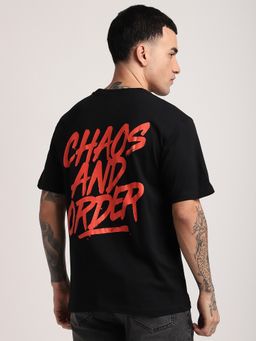 R&B - Cotton Regular Fit Crew Neck Graphic Print Men Black T-Shirt