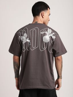 R&B - Cotton Oversized Fit Crew Neck Graphic Print Men Grey T-Shirt