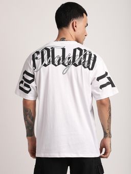 R&B - Cotton Regular Fit Crew Neck Typographic Print Men White T-Shirt