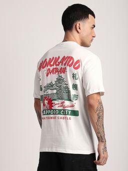 R&B - Cotton Regular Fit Crew Neck Graphic Print Men White T-Shirt