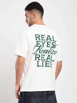 R&B - Cotton Regular Fit Crew Neck Typographic Print Men White T-Shirt