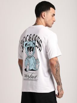 R&B - Cotton Regular Fit Crew Neck Graphic Print Men White T-Shirt