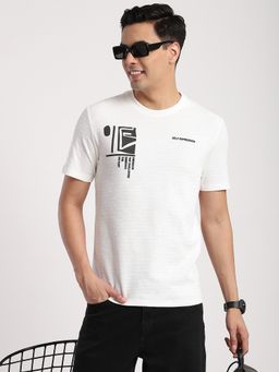 R&B - Cotton Blend Regular Fit Crew Neck Graphic Print Men White T-Shirt