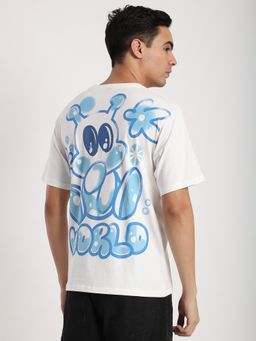 R&B - Cotton Regular Fit Crew Neck Graphic Print Men White T-Shirt