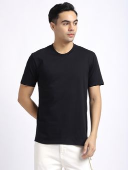 R&B - Cotton Regular Fit Crew Neck Solid Men Black T-Shirt