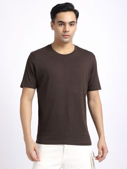 R&B - Cotton Regular Fit Crew Neck Solid Men Brown T-Shirt