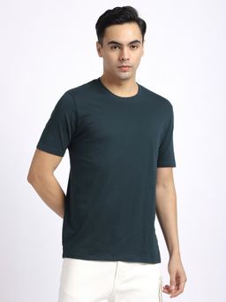 R&B - Cotton Regular Fit Crew Neck Solid Men Green T-Shirt