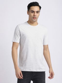 R&B - Cotton Regular Fit Crew Neck Solid Men Cream T-Shirt