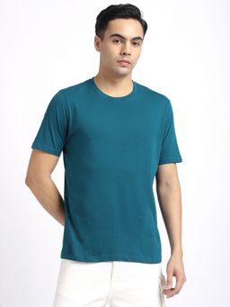 R&B - Cotton Regular Fit Crew Neck Solid Men Green T-Shirt