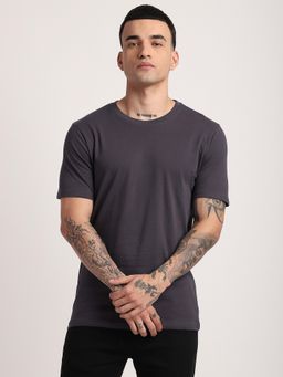 R&B - Cotton Regular Fit Crew Neck Solid Men Charcoal T-Shirt